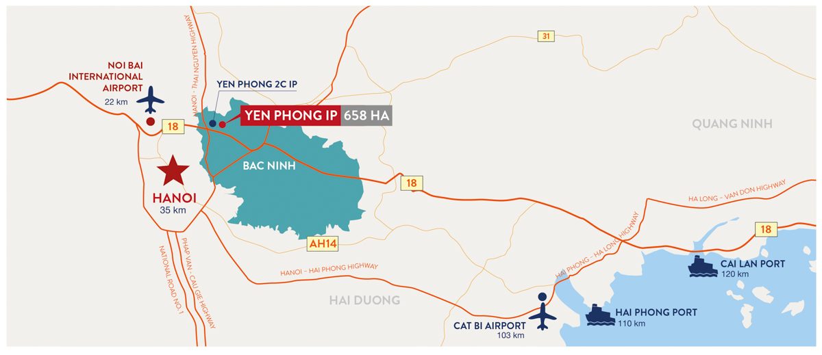 Vị Trí Khu Công Nghiệp Yên Phong 2